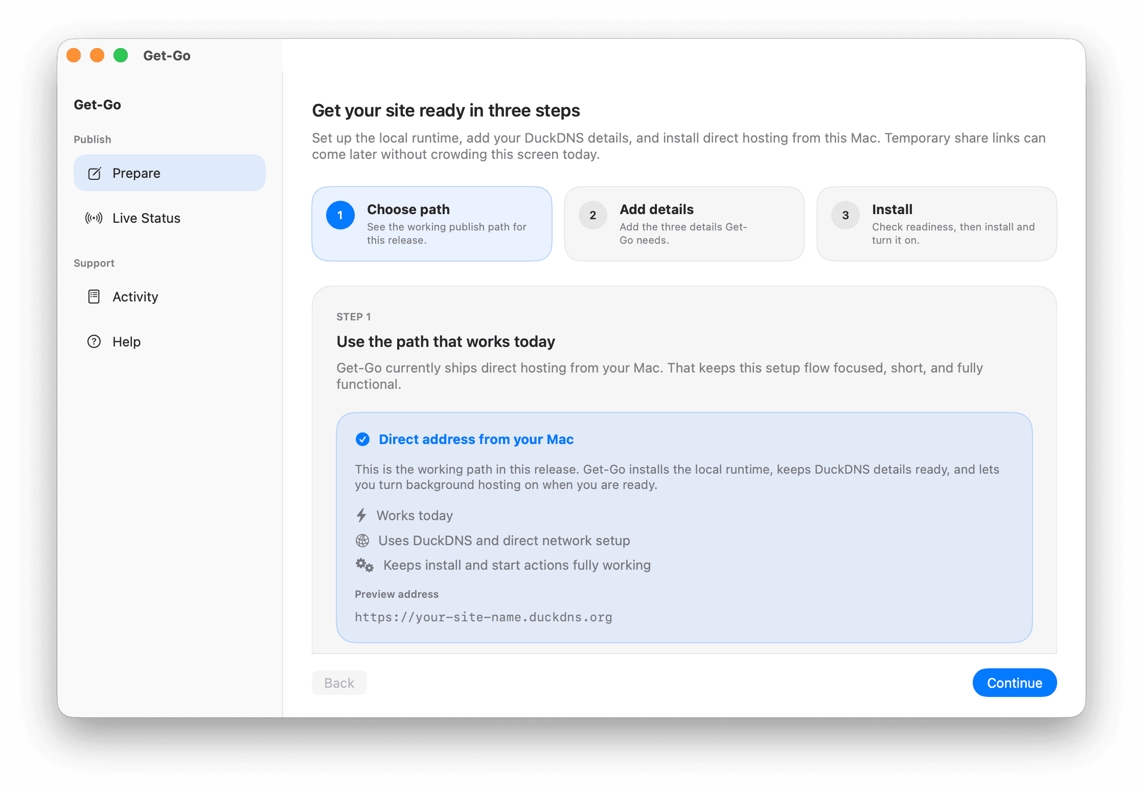 Get-Go setup window preview